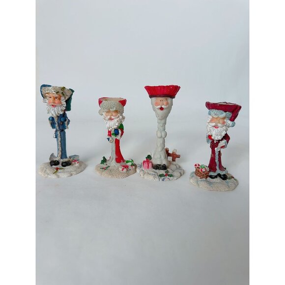 Vintage Santa Claus Candle Holder Set Of 4: Festive Christmas Decor With Santa F - Picture 1 of 16